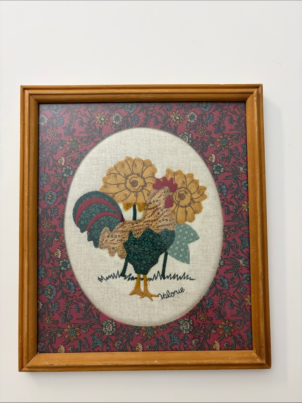 Vtg 1980s Valorie Folk Art Dimensional Applique Farmhouse Rooster Wood Frame
